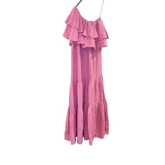 Pearl and Caviar‎ Ruffle Dress Fuchsia/Rose One Shoulder Maxi Gauzy XS/S NO BELT - Picture 3 of 7